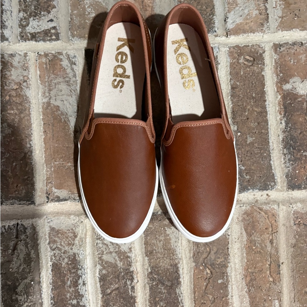 Keds Double Decker Leather Cognac, wide